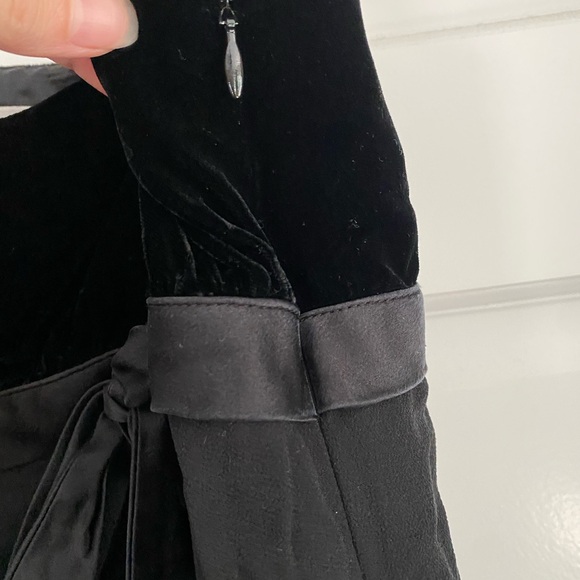 Nine West Vintage‎ ‘90s Silk Ruffle Ribbon Black Midi Dress 10 Coquette Romantic - Picture 7 of 7